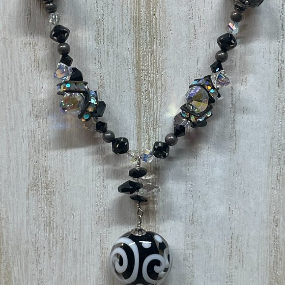 ARTISAN Handmade Murano Art Glass & Crystals Black AB Shimmer Sterling Dragonfly - Picture 2 of 8